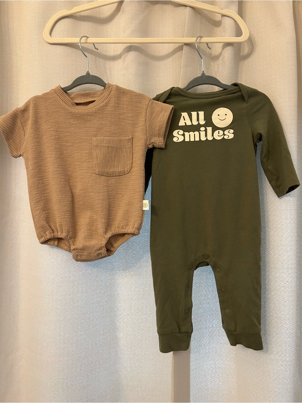 3-6M Olive 'All Smiles' Long-Sleeve One-Piece + Bubble Onesie Set